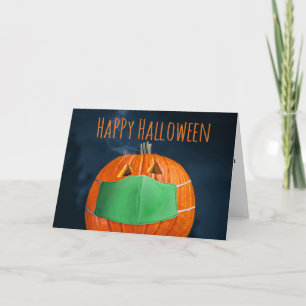 Happy Halloween Pumpkin in Coronavirus Face Mask Card