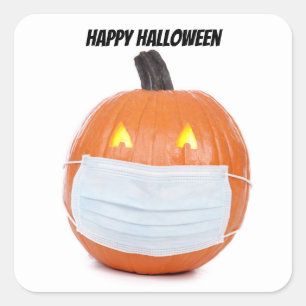 Happy Halloween Pumpkin in Coronavirus Face Mask Square Sticker