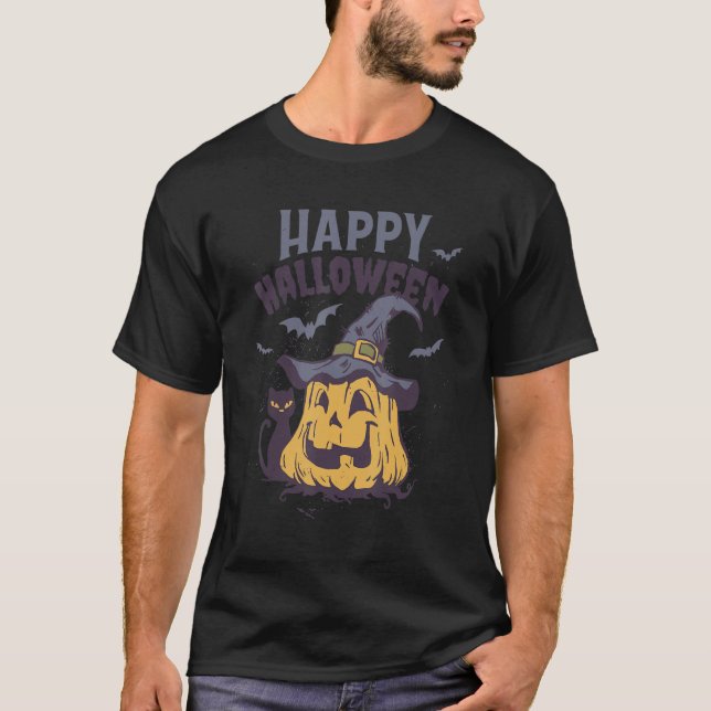 Happy Halloween Pumpkin Jack O Lantern Trick Treat T-Shirt (Front)