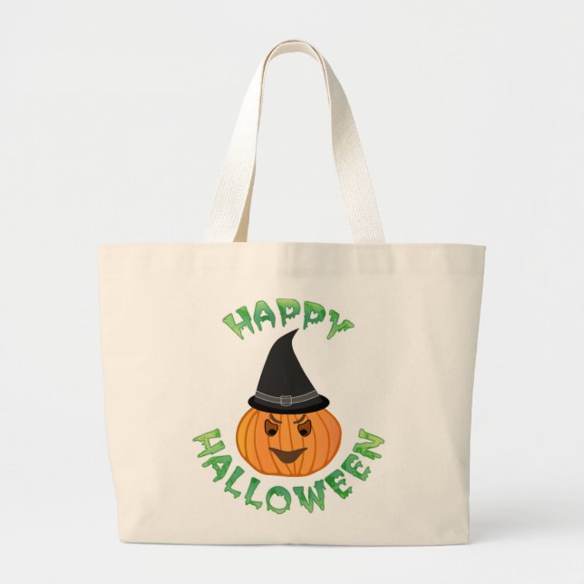 "HAPPY HALLOWEEN" PUMPKIN LARGE TOTE BAG (Front)