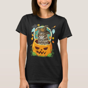 Happy Halloween Pumpkin Maine Coon Cat Witch Cute T-Shirt
