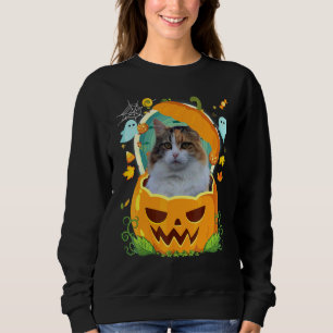 Happy Halloween Pumpkin Manx Cat Witch Cute Hat  H Sweatshirt