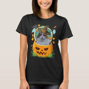 Happy Halloween Pumpkin Manx Cat Witch Cute Hat H T-Shirt