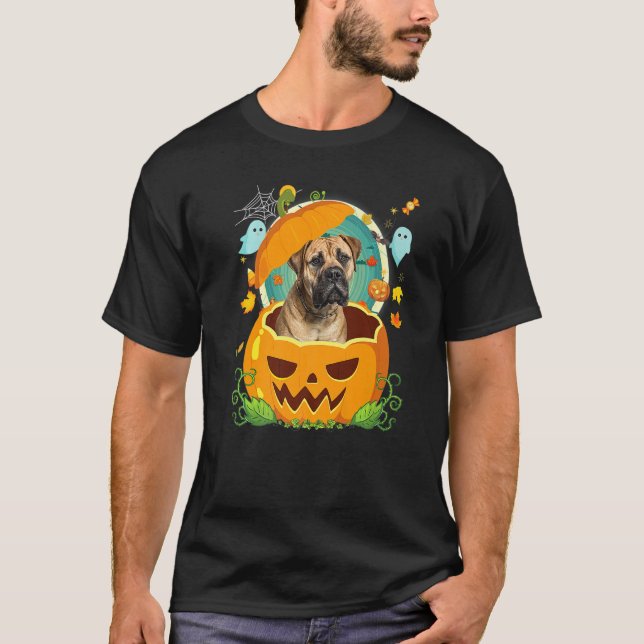 Happy Halloween Pumpkin Mastiff Dog Witch Cute Hat T-Shirt (Front)