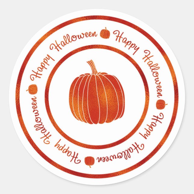 Happy Halloween & Pumpkin Orange Shine Glam Trendy Classic Round Sticker (Front)