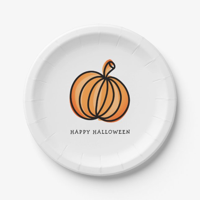 Happy Halloween Pumpkin Paper Plate (Front)