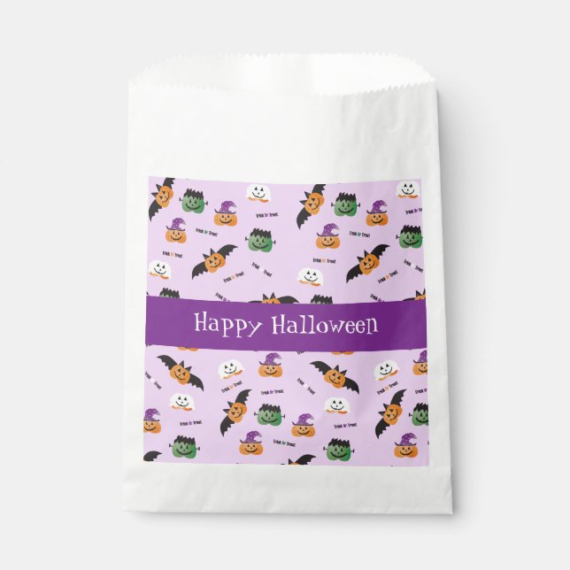 Happy Halloween Pumpkin Pattern Purple Napkins Favour Bag (Front)