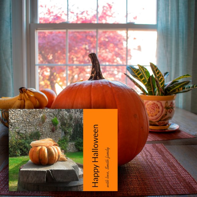 Happy Halloween pumpkin photo Announcement Postcard (Creator Uploaded)