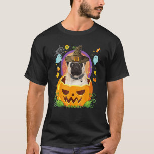 Happy Halloween Pumpkin Pug Dog Witch Cute Hat Ho T-Shirt