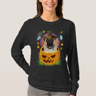Happy Halloween Pumpkin Pug Dog Witch Cute Hat Ho T-Shirt