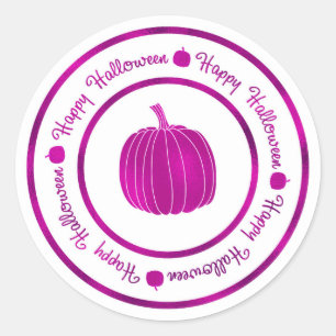 Happy Halloween & Pumpkin Purple Shine Glam Trendy Classic Round Sticker