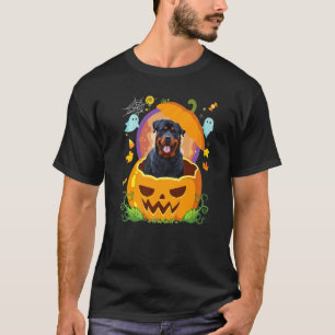 Happy Halloween Pumpkin Rottweiler Dog Witch Cute T-Shirt