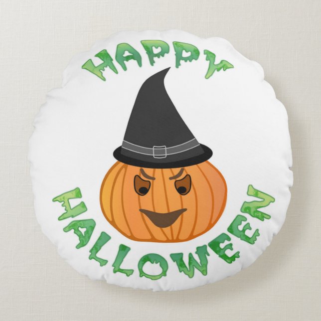 "HAPPY HALLOWEEN" PUMPKIN ROUND CUSHION (Front)