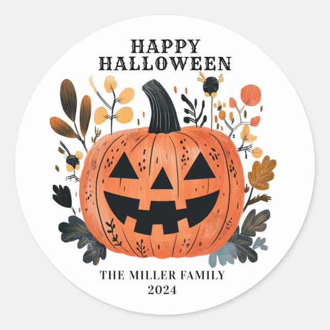 Happy Halloween Pumpkin Round Stickers (Front)