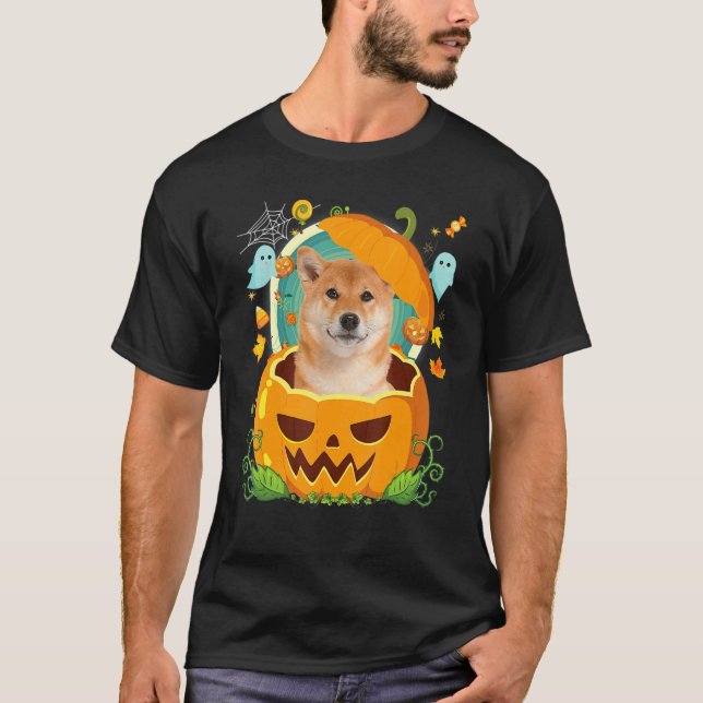 Happy Halloween Pumpkin Shiba Inu Dog Witch Cute H T-Shirt (Front)