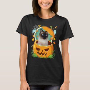 Happy Halloween Pumpkin Siamese Cat Witch Cute Hat T-Shirt
