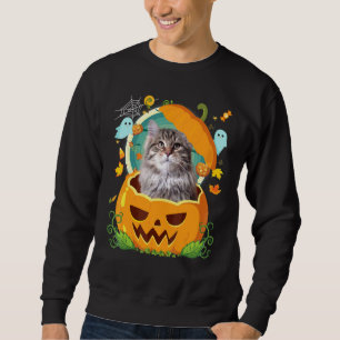 Happy Halloween Pumpkin Siberian Cat Witch Cute Ha Sweatshirt