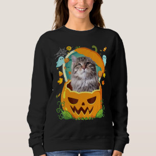 Happy Halloween Pumpkin Siberian Cat Witch Cute Ha Sweatshirt
