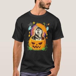 Happy Halloween Pumpkin Siberian Husky Dog Witch C T-Shirt