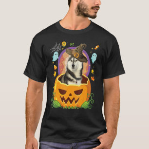 Happy Halloween Pumpkin Siberian Husky Dog Witch C T-Shirt
