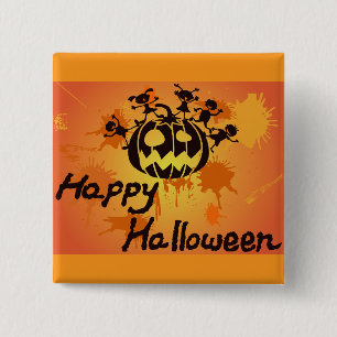 Happy Halloween Pumpkin Silhouette Illustration 15 Cm Square Badge