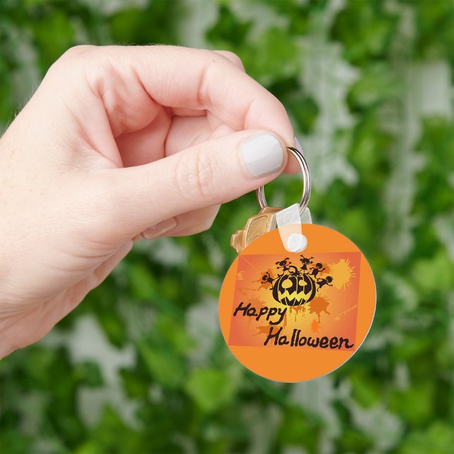 Happy Halloween Pumpkin Silhouette Illustration Key Ring (Creator Uploaded)