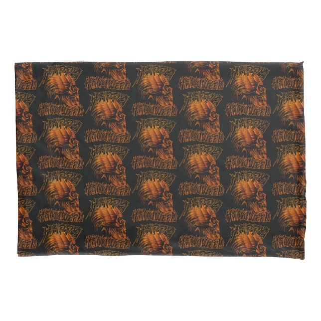 happy halloween pumpkin skull pillowcase (Front)