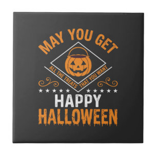Happy Halloween Pumpkin Treats Vector Design Ceramic Tile