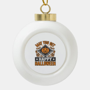 Happy Halloween Pumpkin Treats Vintage Ceramic Ball Christmas Ornament