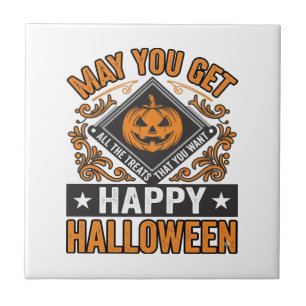 Happy Halloween Pumpkin Treats Vintage Ceramic Tile