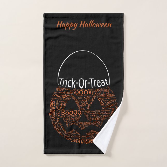 Happy Halloween Pumpkin Typography Orange Hand Towel (Hand Towel)