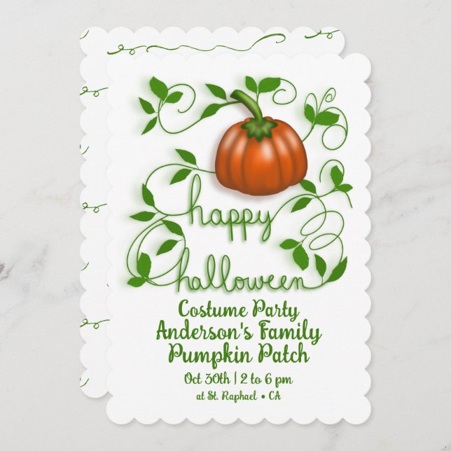 Happy Halloween Pumpkin Vine Costume Party Invitation (Front/Back)