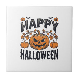 Happy Halloween Pumpkin Vintage Engraving Design_1 Ceramic Tile