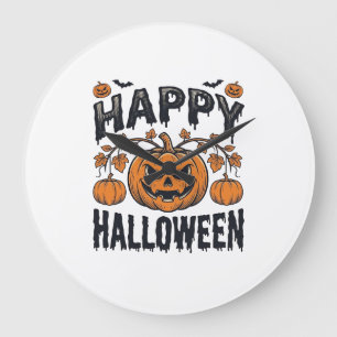 Happy Halloween Pumpkin Vintage Engraving Design_1 Large Clock