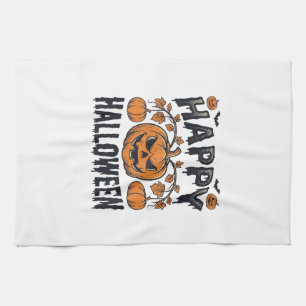 Happy Halloween Pumpkin Vintage Engraving Design_1 Tea Towel