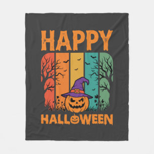 Happy Halloween Pumpkin Vintage Vector Fleece Blanket