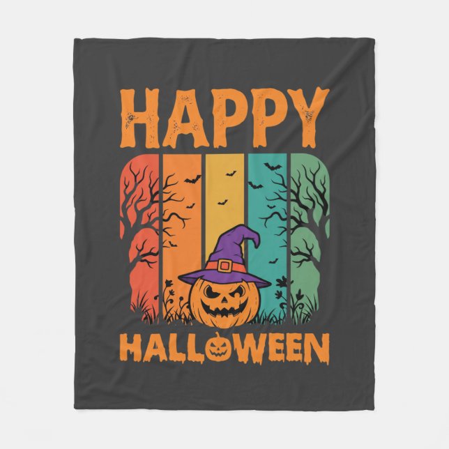 Happy Halloween Pumpkin Vintage Vector Fleece Blanket (Front)
