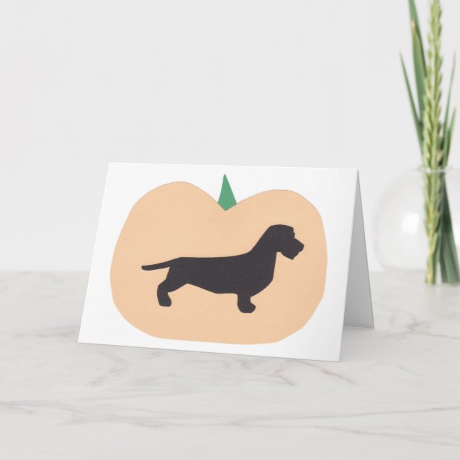 Happy Halloween Pumpkin Wire Hair Dachshund Card (Front)