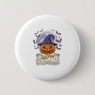 Happy Halloween Pumpkin Witch Hat Bats Full Moon_1 6 Cm Round Badge