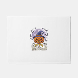 Happy Halloween Pumpkin Witch Hat Bats Full Moon_1 Doormat