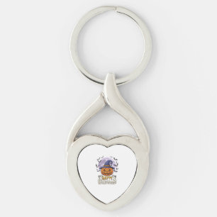 Happy Halloween Pumpkin Witch Hat Bats Full Moon_1 Key Ring