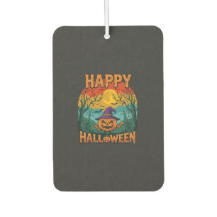 Happy Halloween Pumpkin Witch Hat Full Moon Bats Car Air Freshener