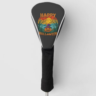 Happy Halloween Pumpkin Witch Hat Full Moon Bats Golf Head Cover