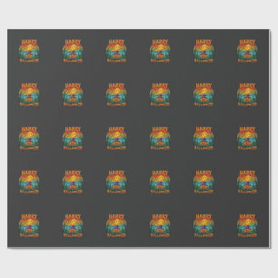 Happy Halloween Pumpkin Witch Hat Full Moon Bats Wrapping Paper