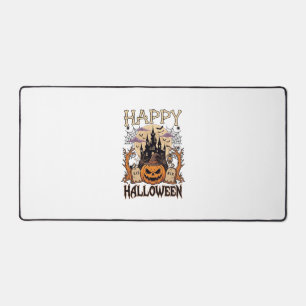 Happy Halloween Pumpkin Witch Hat Haunted Castle M Desk Mat