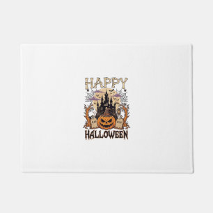 Happy Halloween Pumpkin Witch Hat Haunted Castle M Doormat