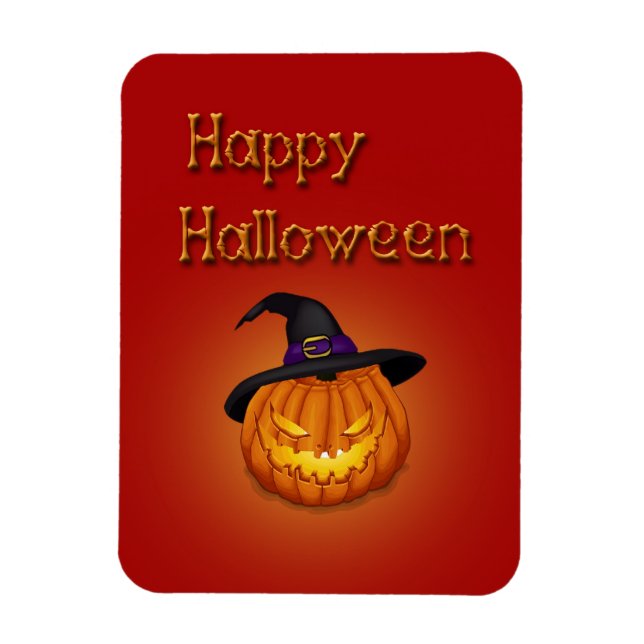 Happy Halloween Pumpkin with Hat Magnet (Vertical)