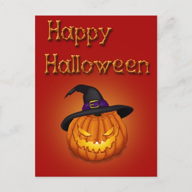 Happy Halloween Pumpkin with Hat Postcard (Front)