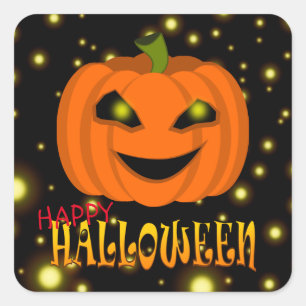 Happy Halloween Pumpkin With Sparkles Square Sticker