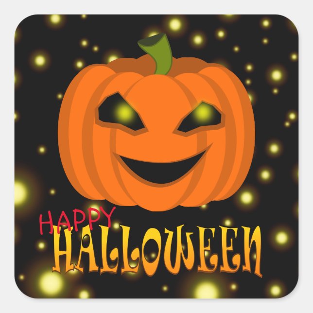Happy Halloween Pumpkin With Sparkles Square Sticker (Front)